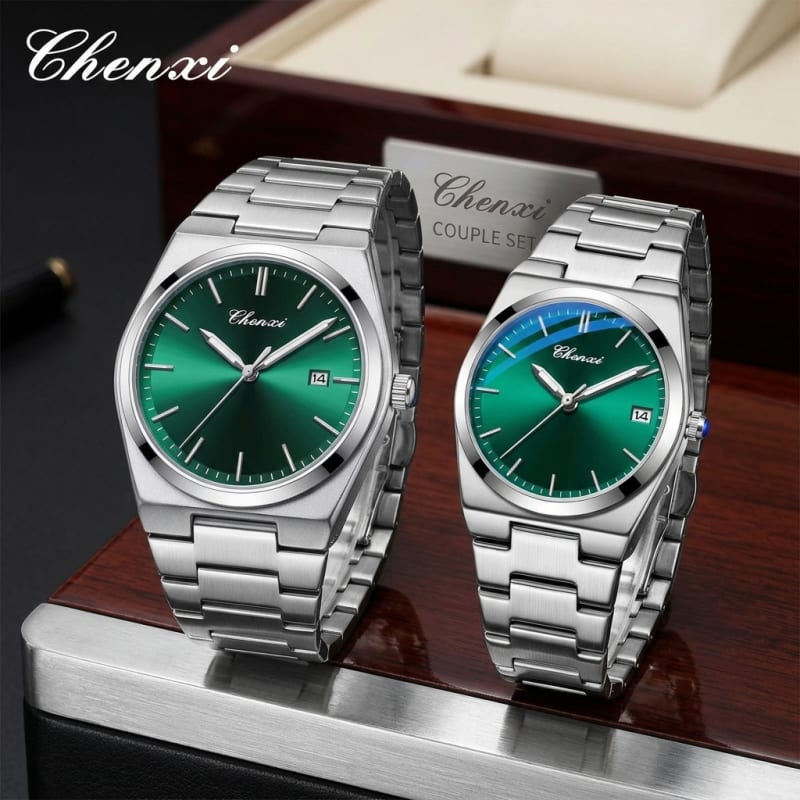 CHENXI 683 Day Date Display Water Resistant Stainless Steel Couples Watch