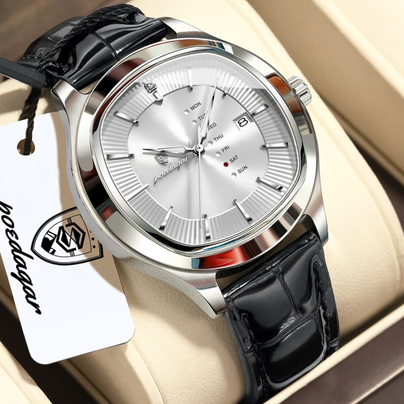 POEDAGAR 623 Genuine Leather Battery Powered Water Resistant Mens Watch