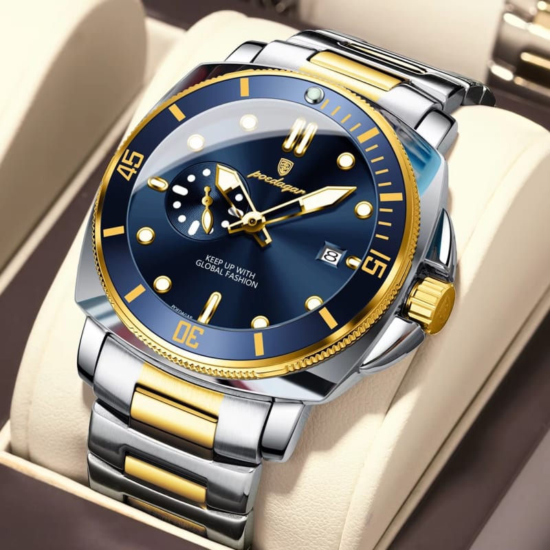 POEDAGAR 873 Water Resistant Luminous Dial Stainless Steel Mens Watch