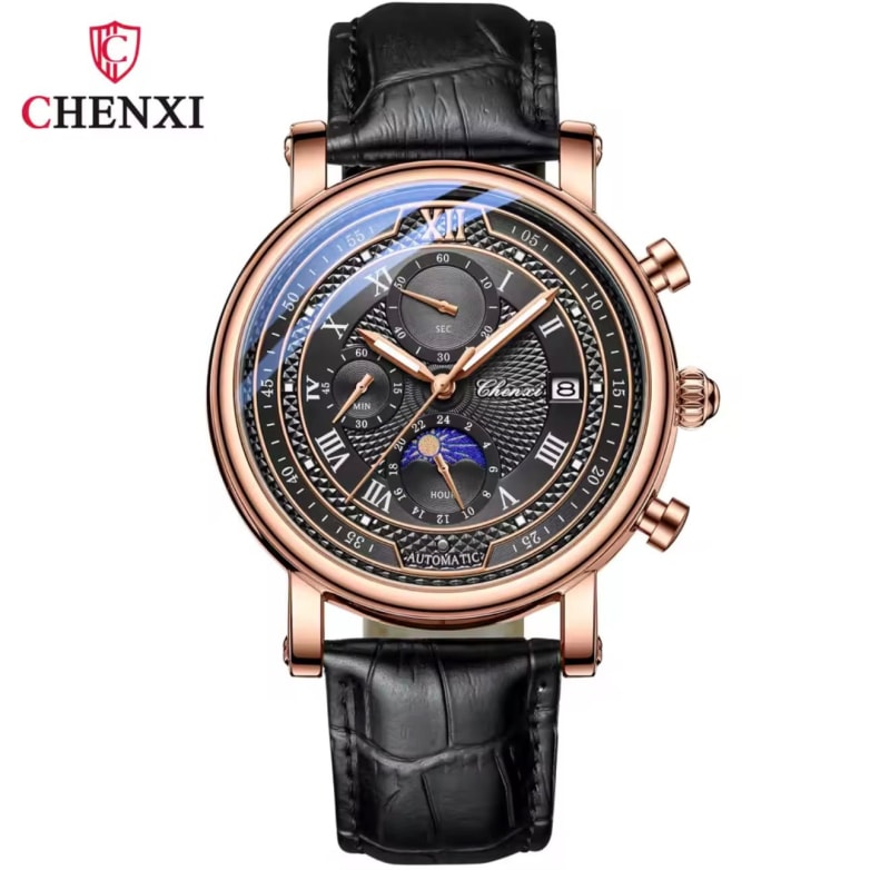 CHENXI 976 Chronograph 24hr Display Genuine Leather Mens Watch