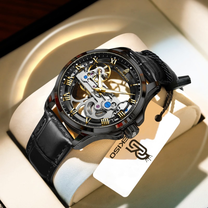 CAREKISO C124 Automatic Glass Hollow Skeleton Tourbillon Genuine Leather Mens Watch in Kenya