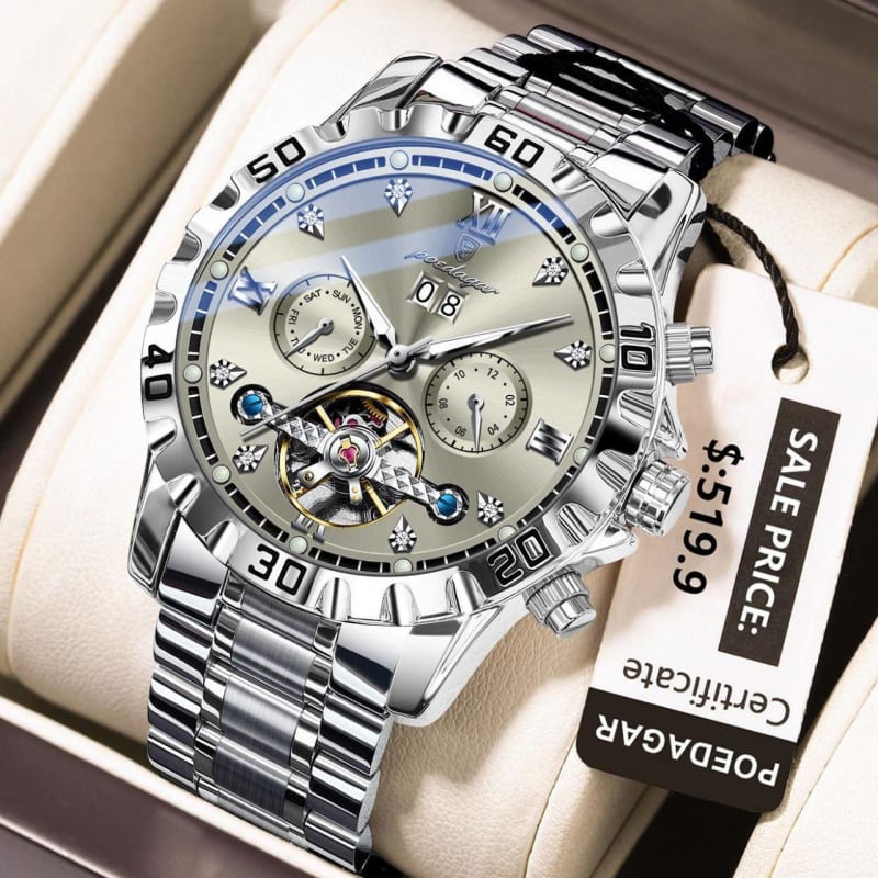 POEDAGAR 1418 Automatic Chronograph Stainless Steel Mens Watch