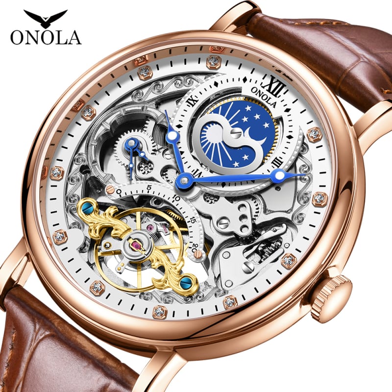 ONOLA Automatic Skeleton Design 3ATM Water Resistant Genuine Leather Mens Watch in Kenya