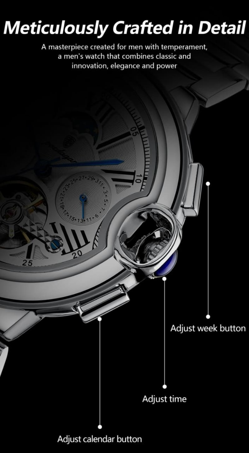 POEDAGAR 1413 Tourbillon Automatic Chronograph Stainless Steel Mens Watch in Kenya