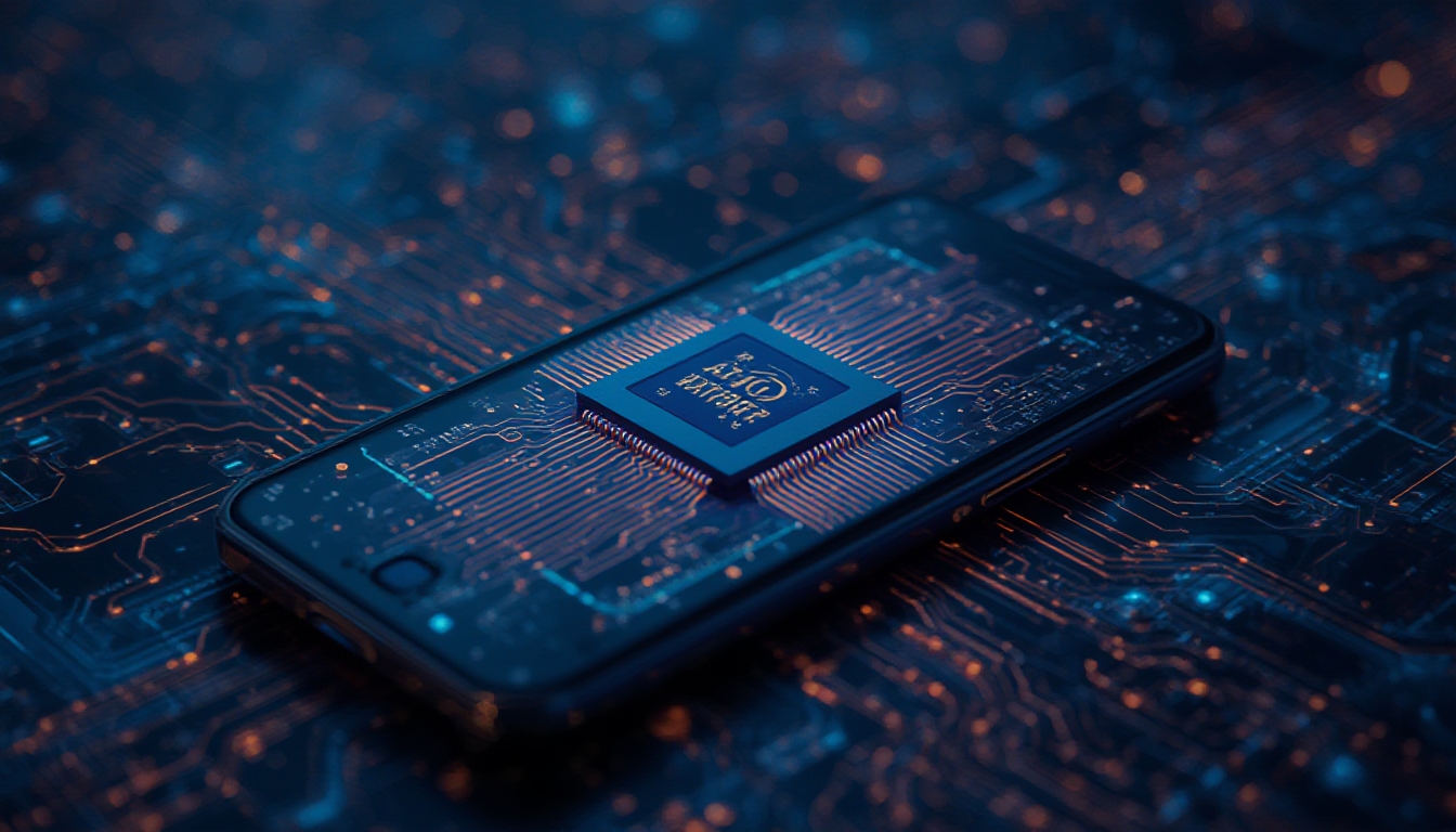 Conceito de inteligência artificial on-device processando dados no smartphone