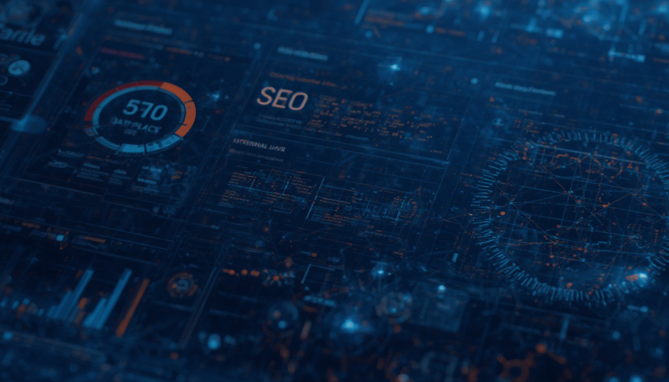 Painel de SEO técnico com métricas de site