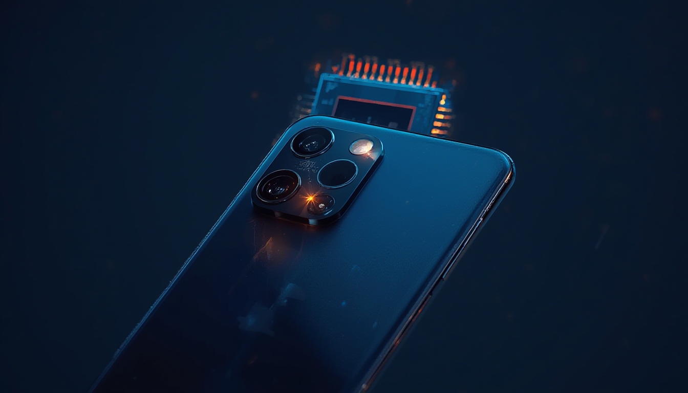 Smartphone premium com módulo de câmera telefoto em destaque