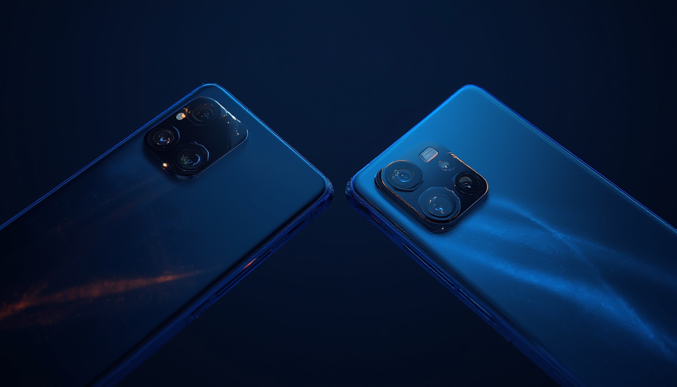 Dois smartphones intermediários frente a frente em conceito de comparação