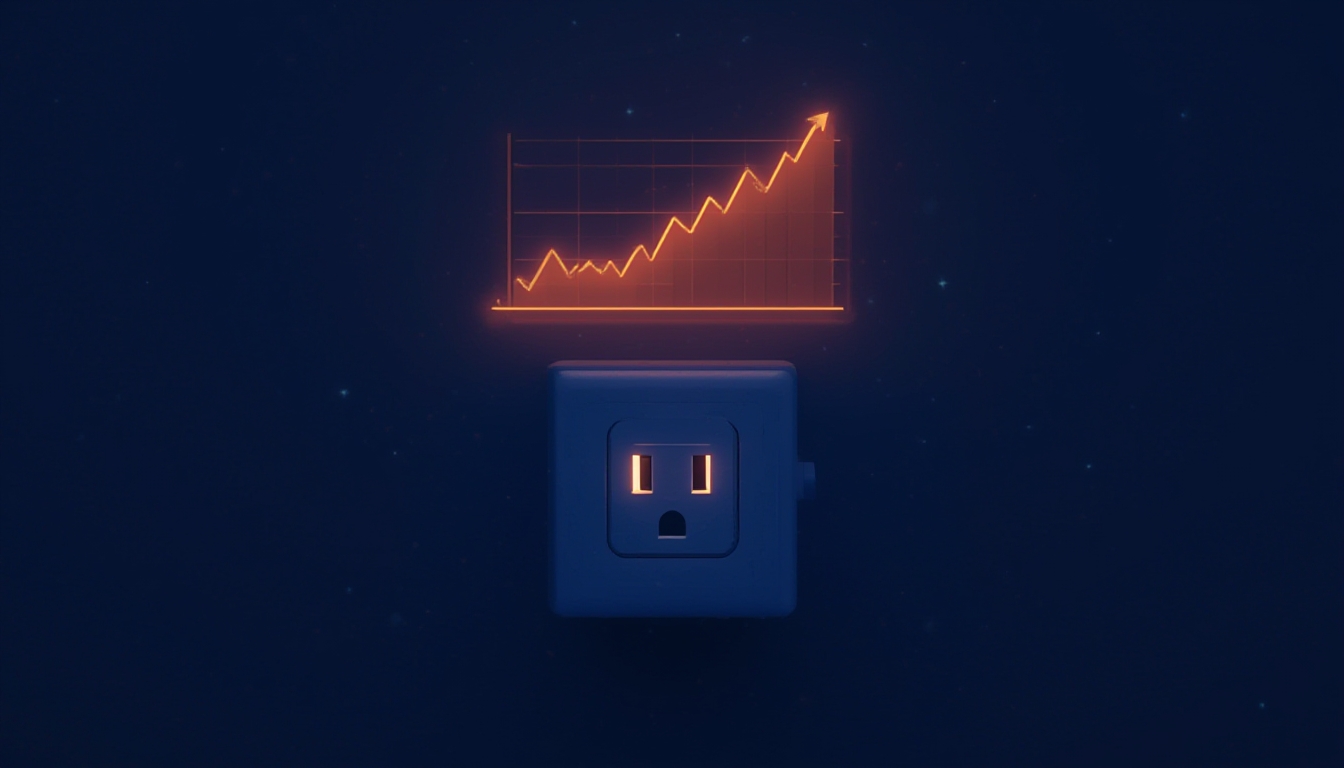 Gráfico de monitoramento de consumo de energia brilhando acima de um dispositivo smart