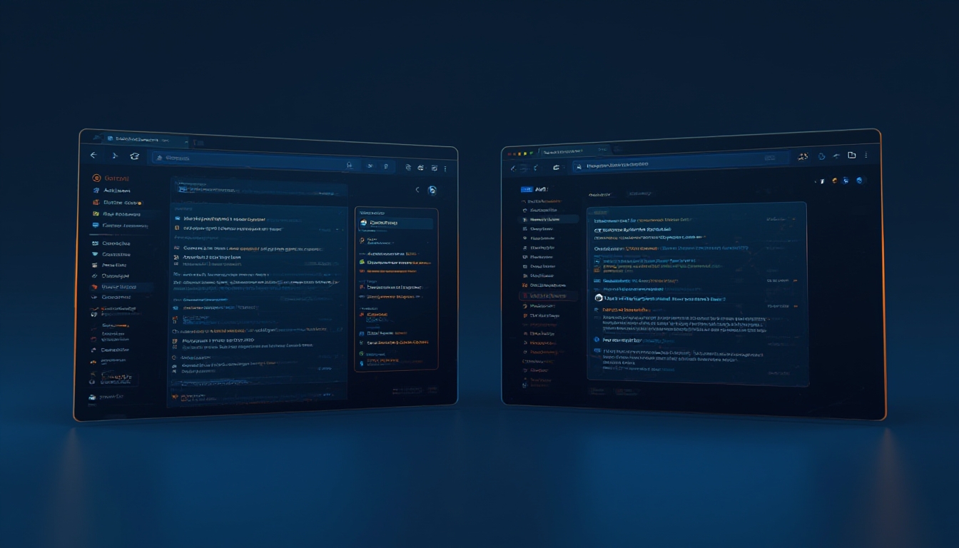 Duas interfaces de navegador com IA lado a lado, uma com barra lateral de assistente e outra com painel de citações