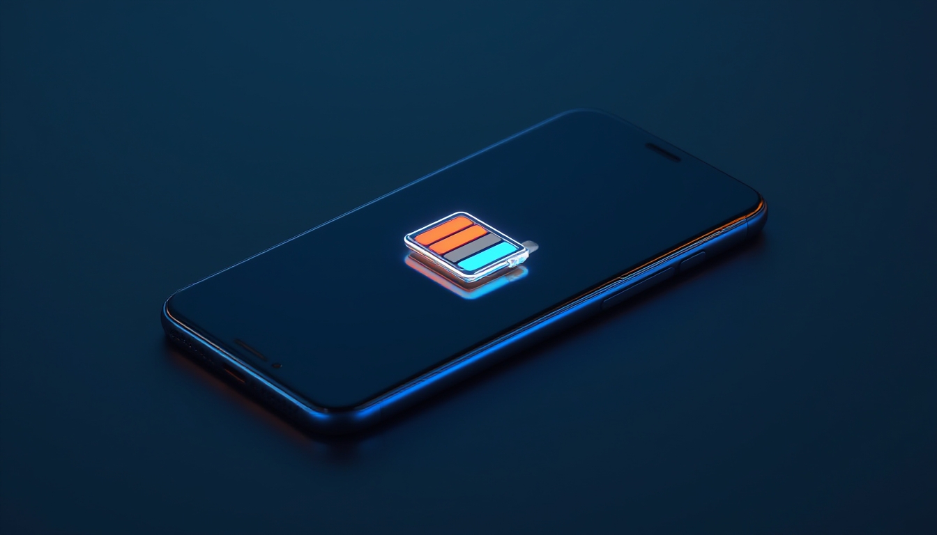 Smartphone fino e elegante com ícone de bateria de alta capacidade brilhando
