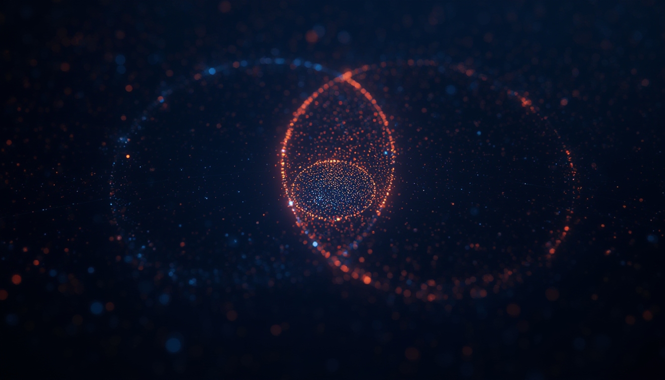 Diagrama de Venn feito de círculos de luz brilhante mostrando sobreposição mínima entre fontes de dados