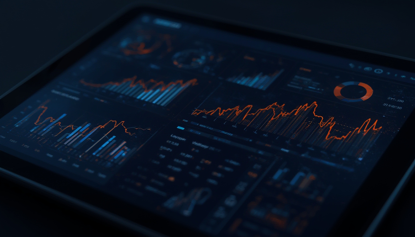 Painel digital com gráficos de crescimento para pequenos negócios