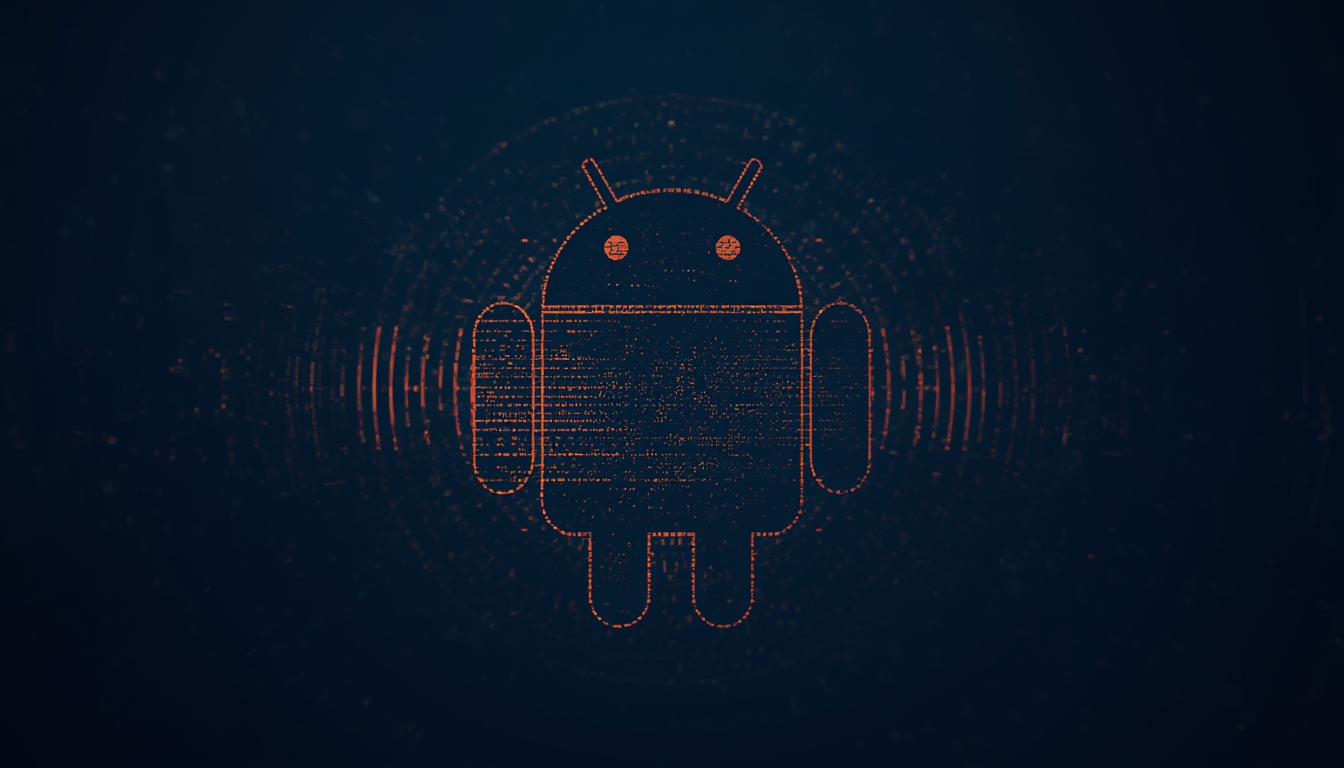 Ilustração abstrata do robô do Android integrado a ondas de sinal sem fio