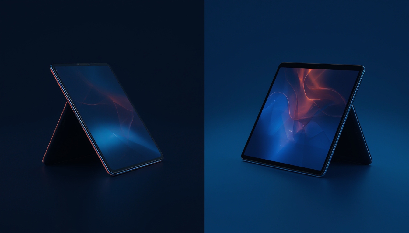 Comparação lado a lado de smartphone tri-fold dobrado em formato de celular e totalmente aberto em formato de tablet