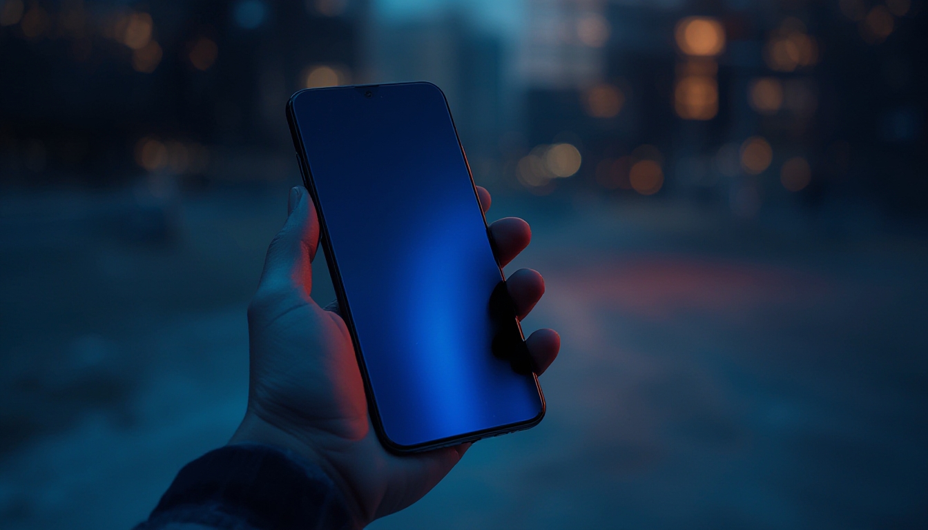 Mão segurando um smartphone intermediário comparando brilho de tela ao ar livre