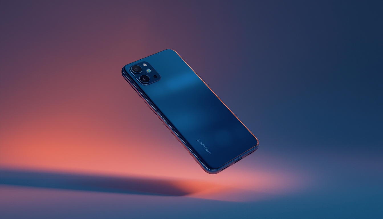 Smartphone moderno e acessível flutuando com iluminação de estúdio suave