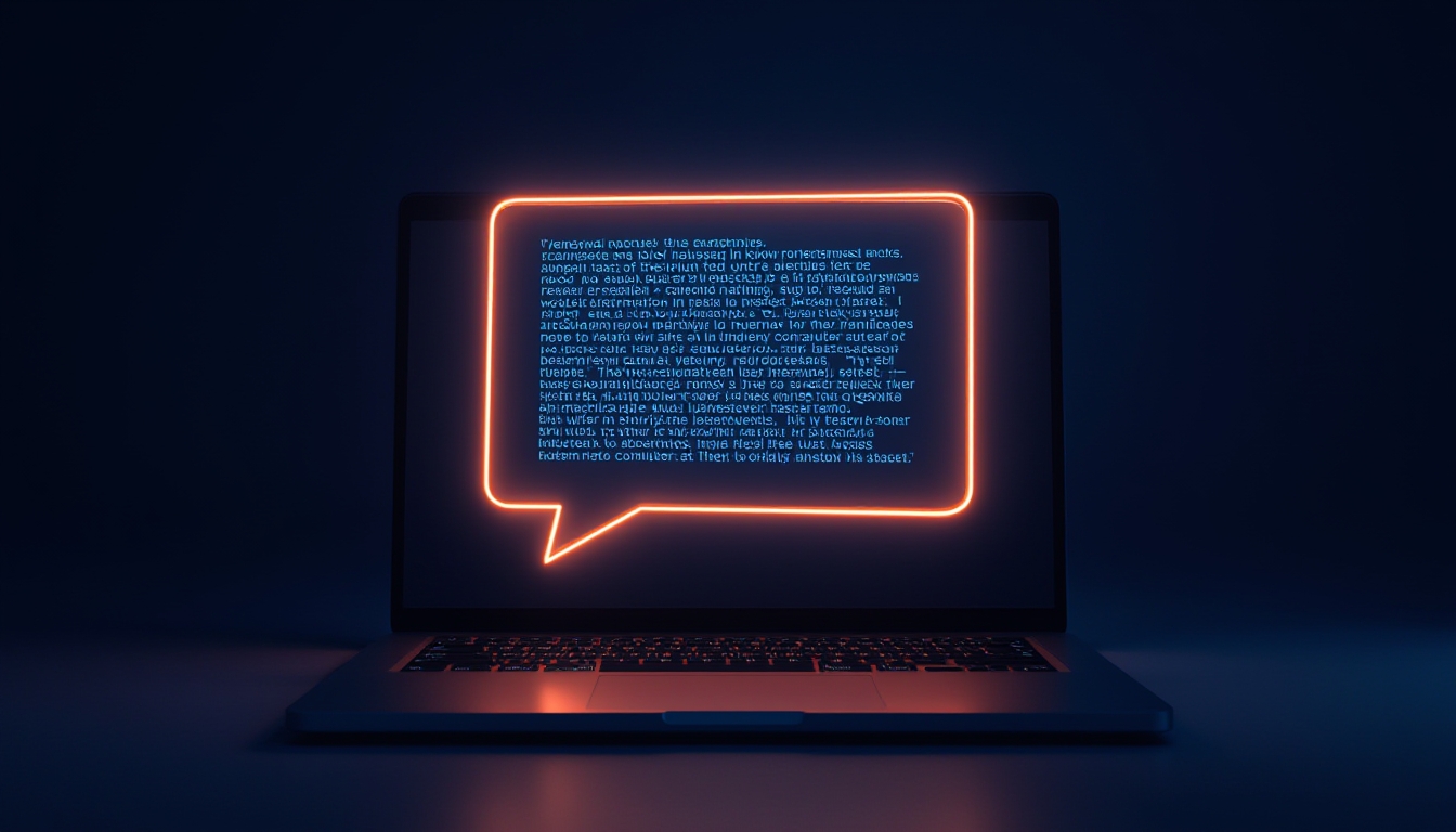 Bolha de citação brilhante extraída de um bloco de texto flutuando acima de uma tela de notebook