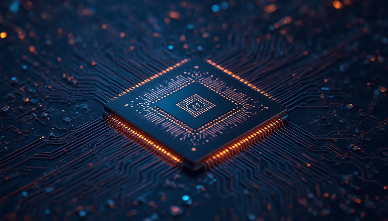 Chip de smartphone com padrões de circuito brilhantes