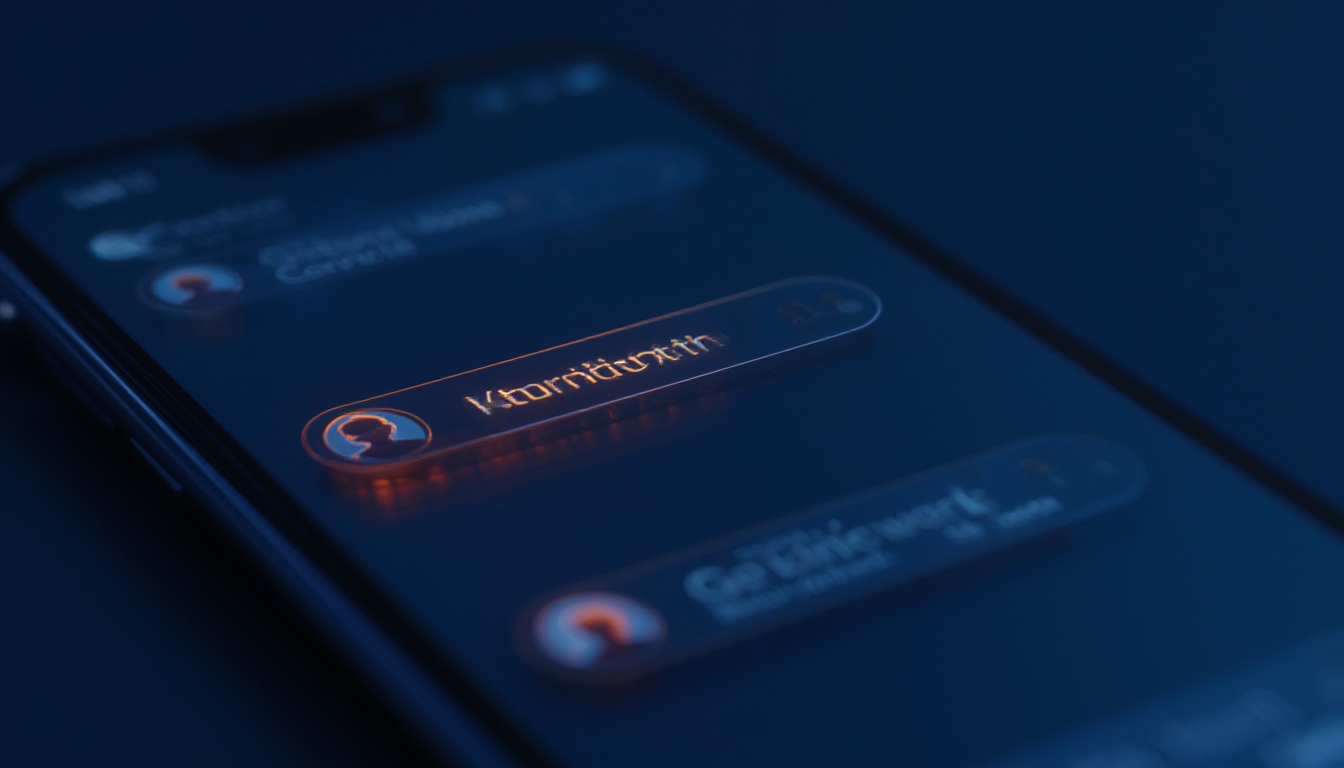 Interface de chat em grupo de smartphone com etiquetas personalizadas brilhantes ao lado de ícones de avatar
