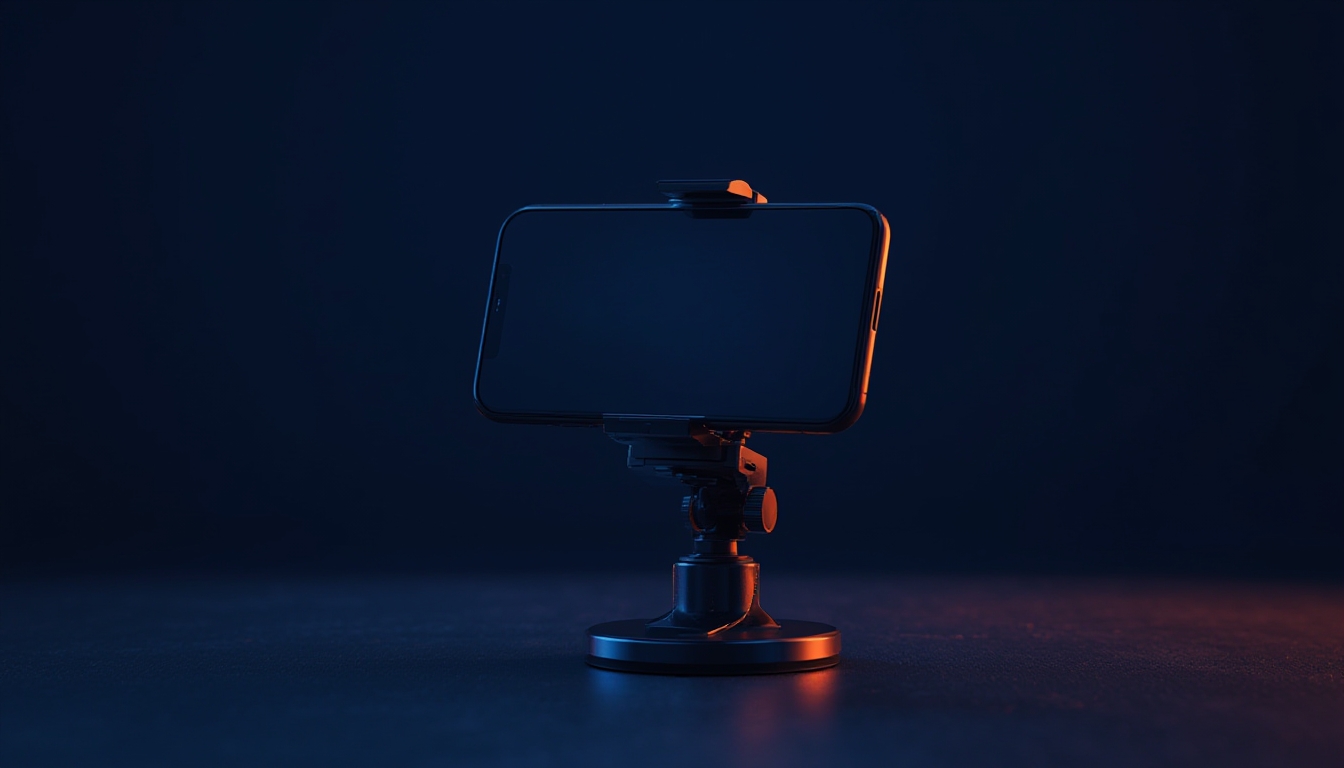 Smartphone em suporte de mesa articulado durante uma videochamada