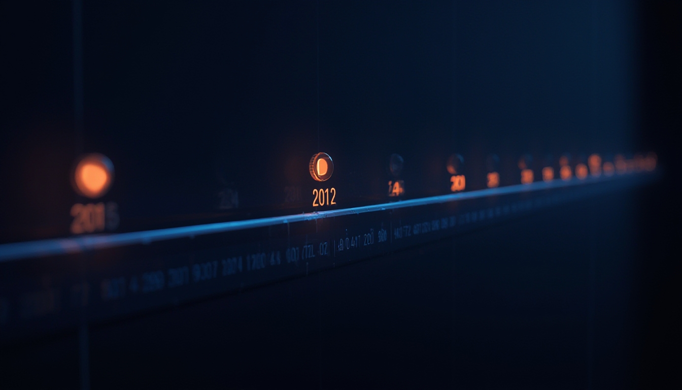 Linha do tempo com marcadores de calendário brilhantes mostrando uma progressão de datas
