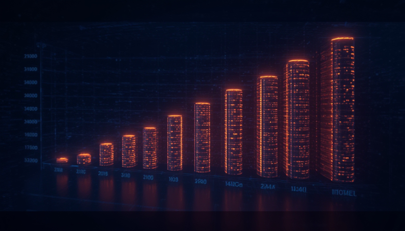 Gráfico de classificação com barras brilhantes de alturas diferentes representando pontuações de benchmark de modelos de IA