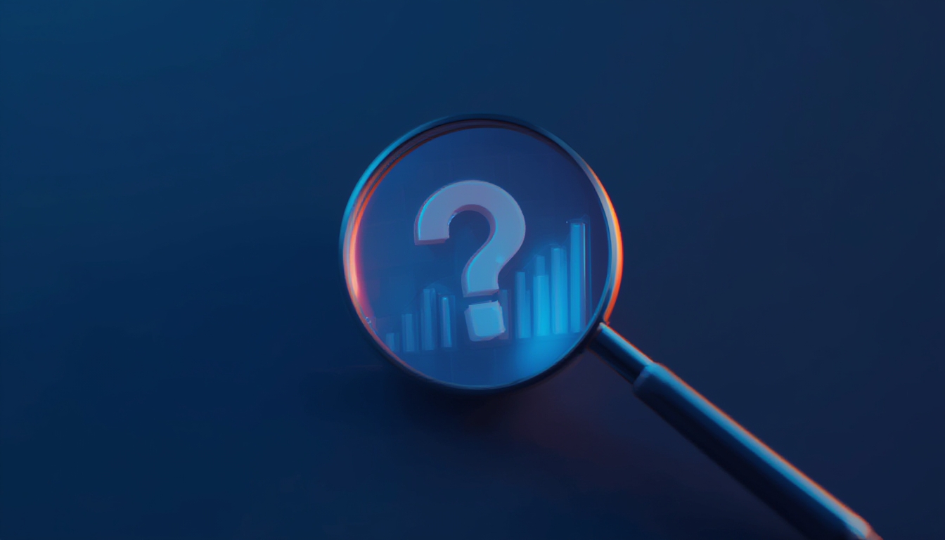 Lupa inspecionando um gráfico com um ponto de interrogação, simbolizando alegações de benchmark autorreportadas e não verificadas