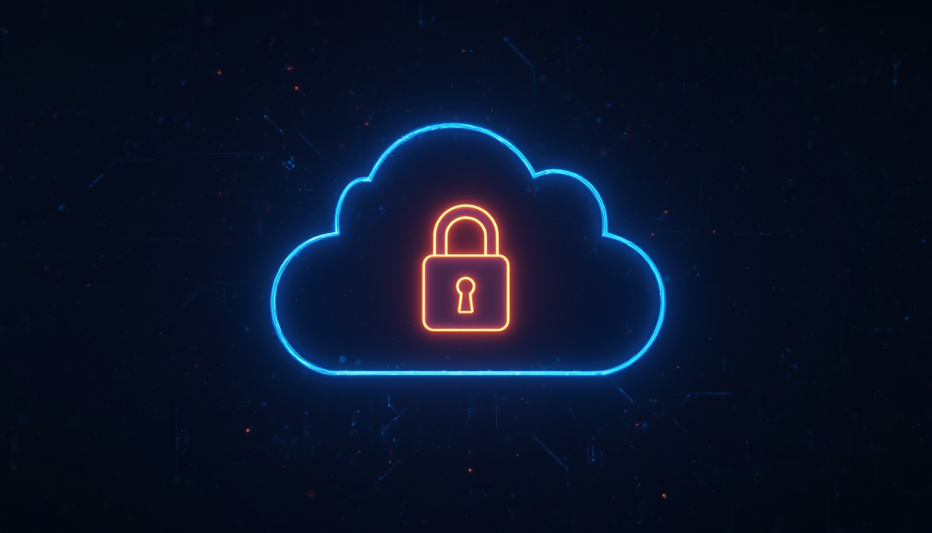 Cofre de dados em nuvem seguro brilhante com símbolo de cadeado de privacidade