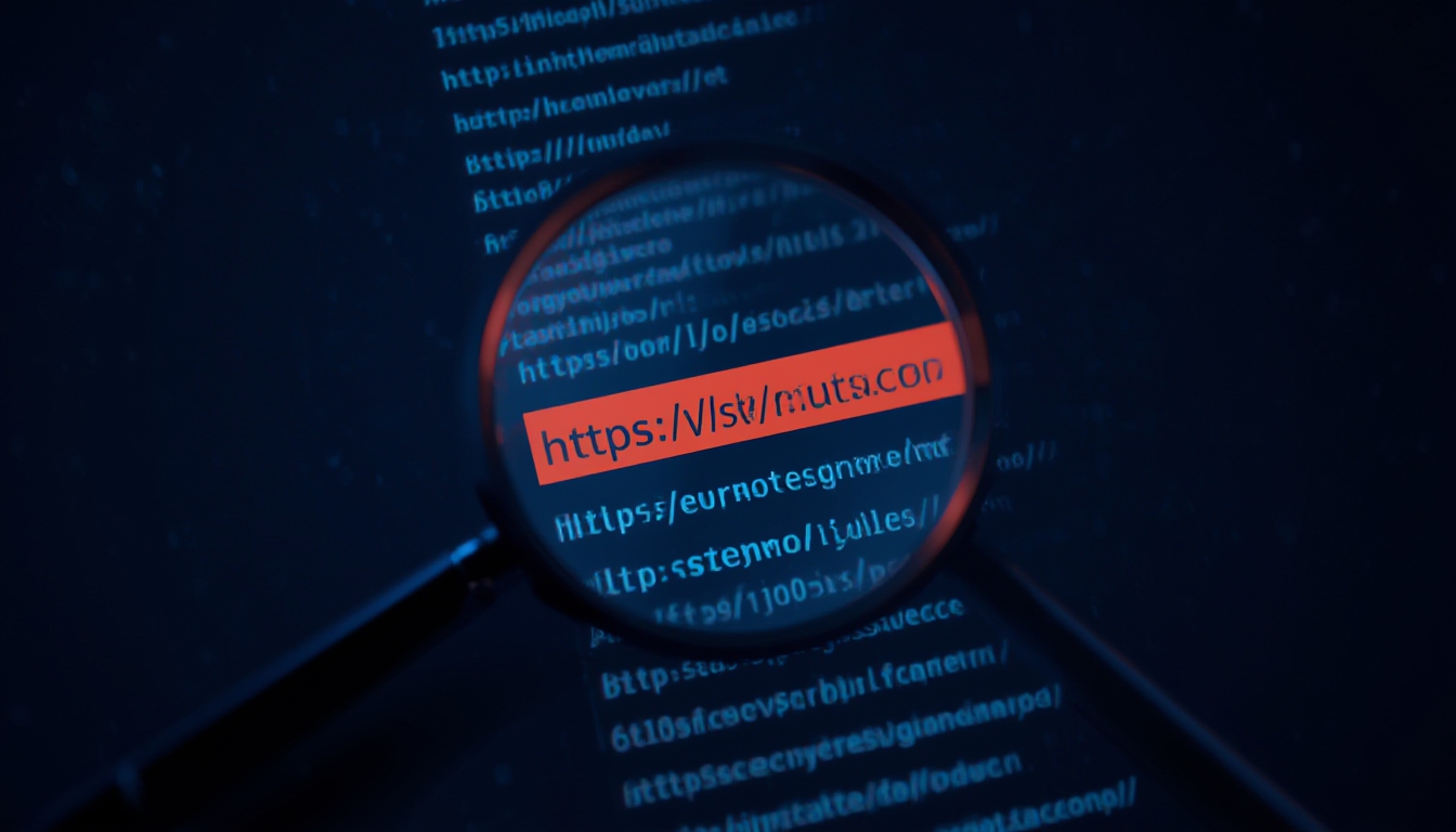 Lupa inspecionando uma URL de página web destacada entre uma lista de entradas de citação