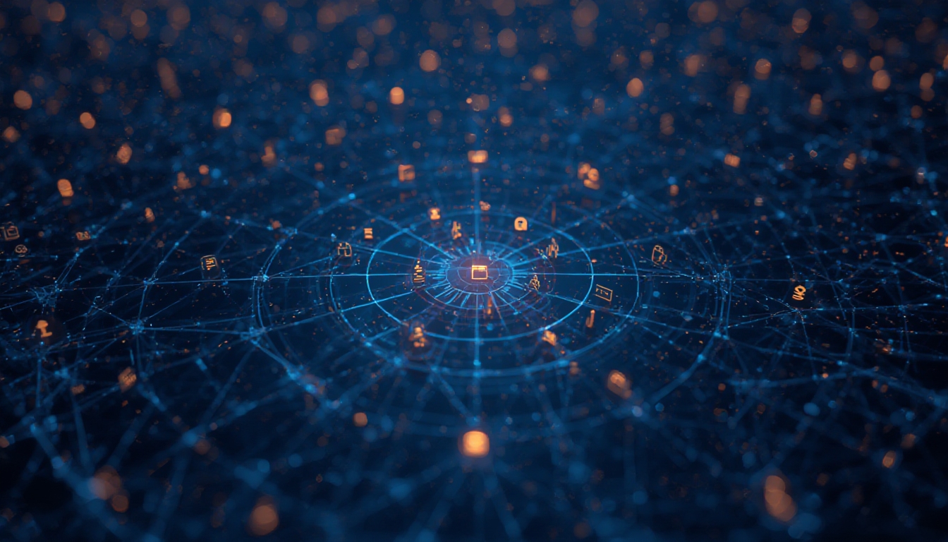 Radar digital varrendo ícones de marca em uma rede de citações de IA