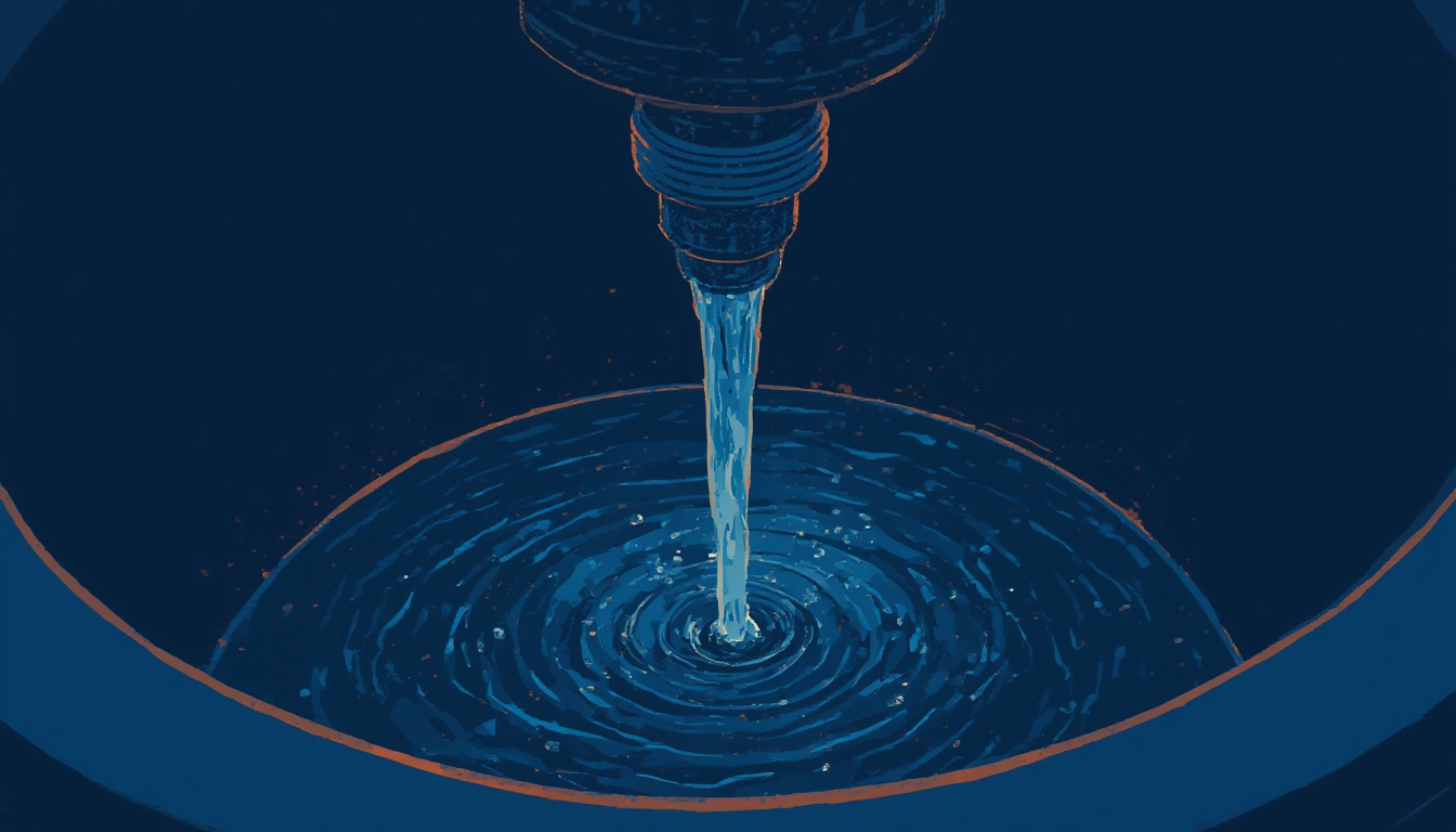 Válvula de drenagem liberando água suja pela parte inferior de um balde de limpeza