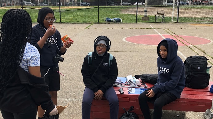 Zenirah and classmates clean up a park in Philadelphia