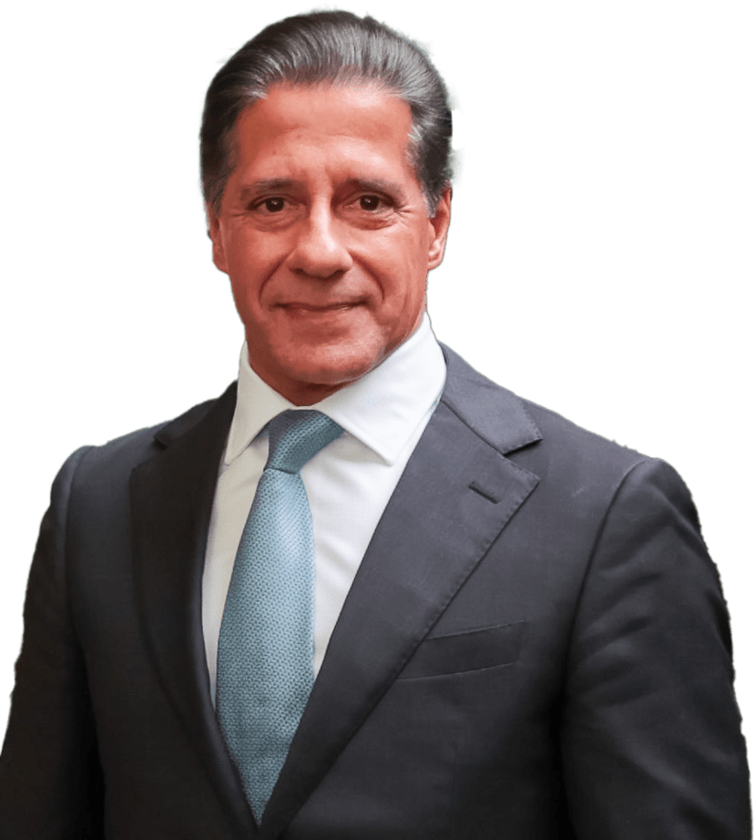 Man in a blue tie and black suit jacket