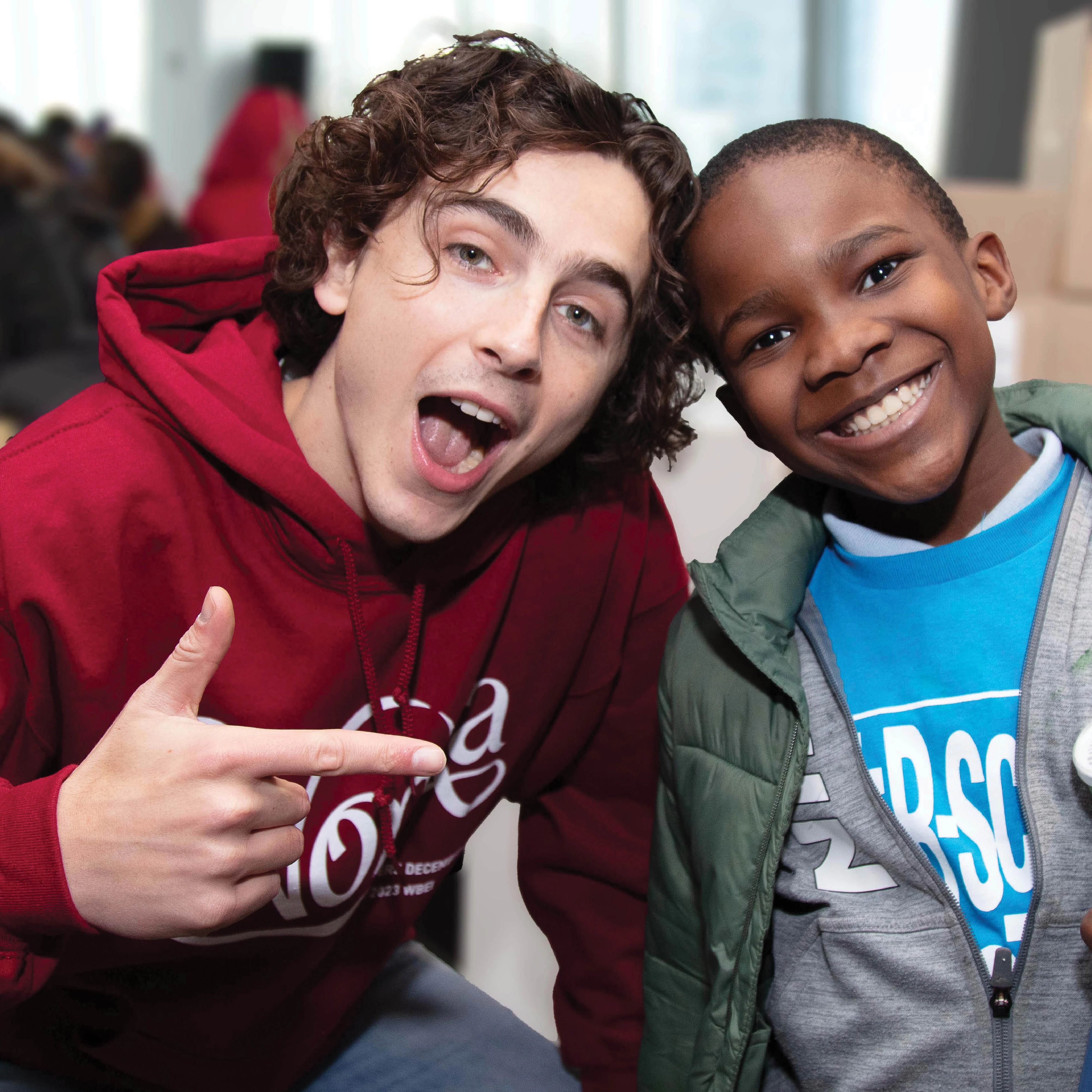 home page hero Set A3 ASAS NY New York students with Timothée Chalamet square for mobile