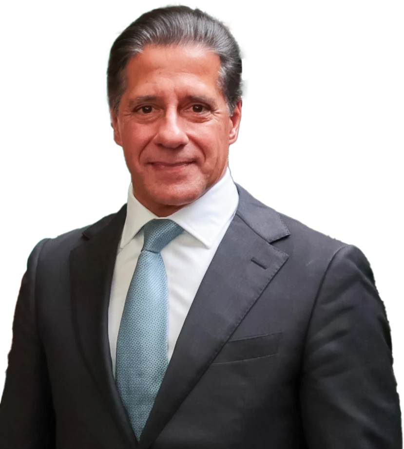 Man in a blue tie and black suit jacket