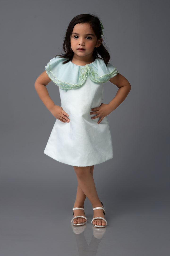 Mint Symphony – Hand-Embellished Cape Dress