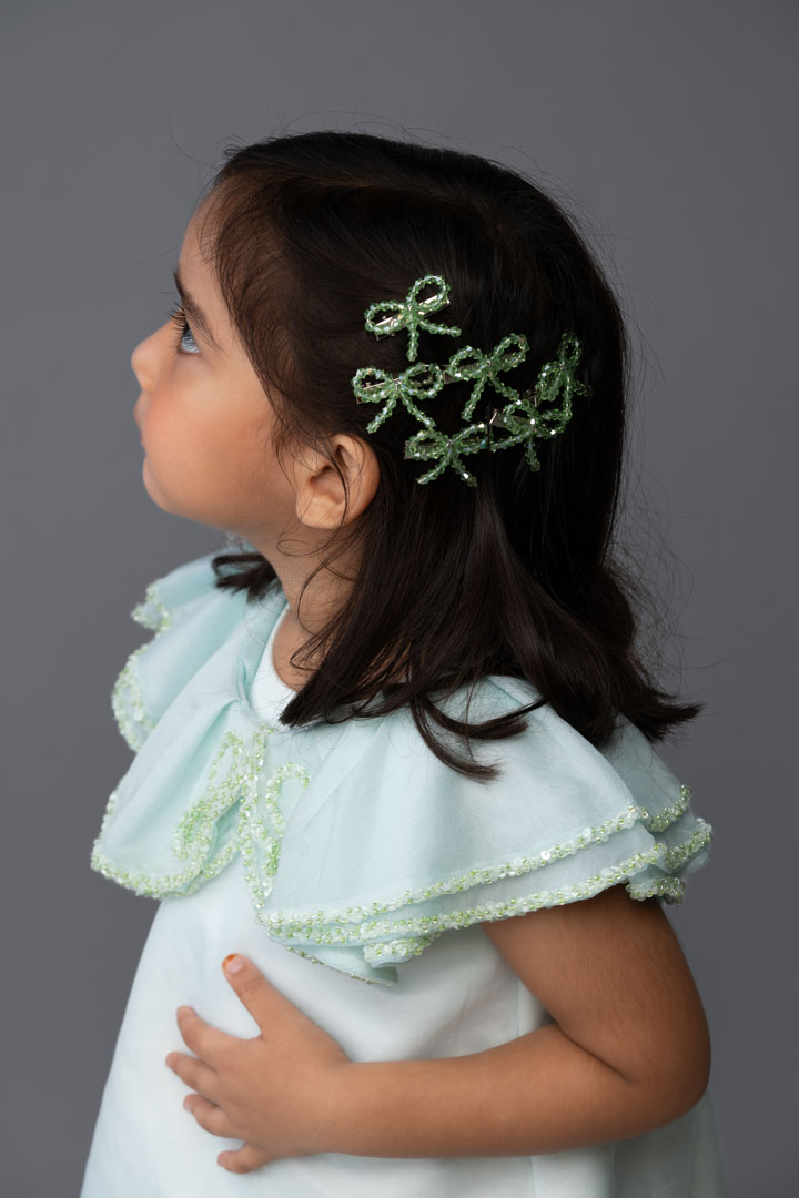 Mint Symphony – Hand-Embellished Cape Dress thumbnail 3