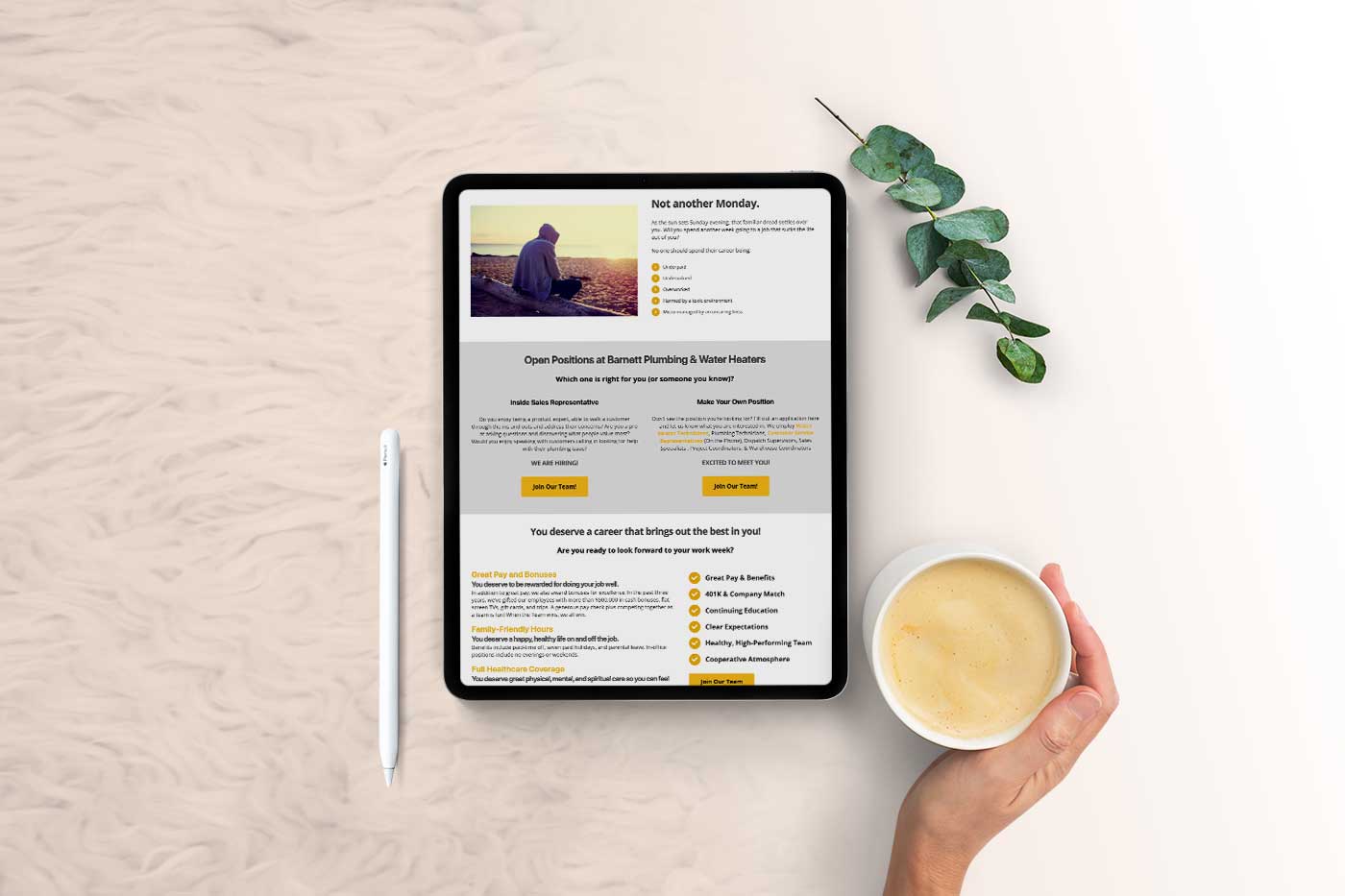 Barnett Plumbing hiring page on iPad