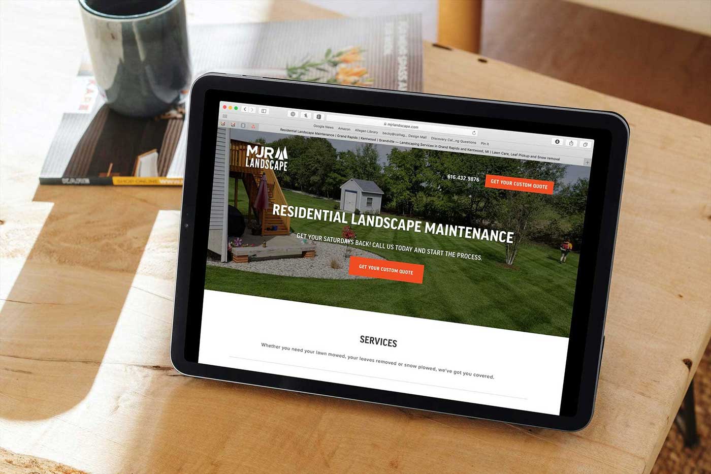 MJR Landscape website on tablet