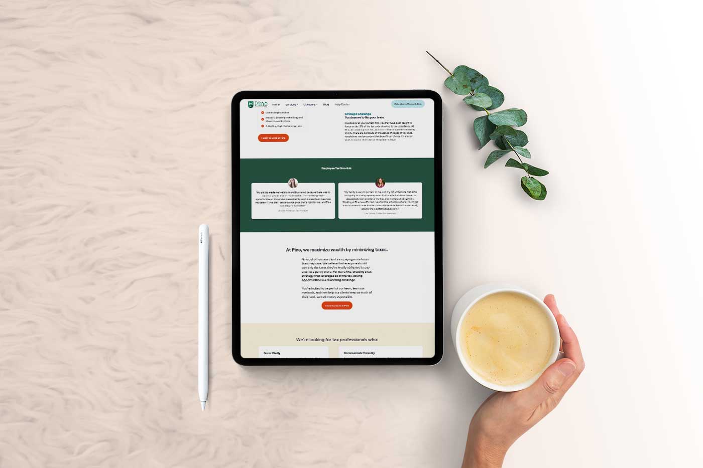 Pine & Company CPAs careers page on iPad
