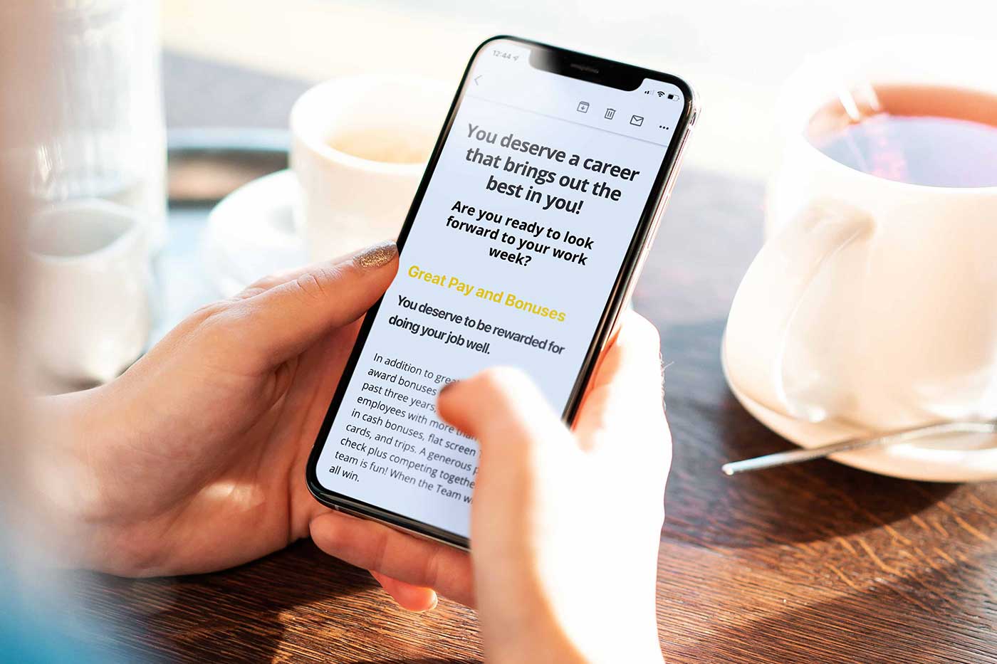 Barnett Plumbing hiring email on iPhone