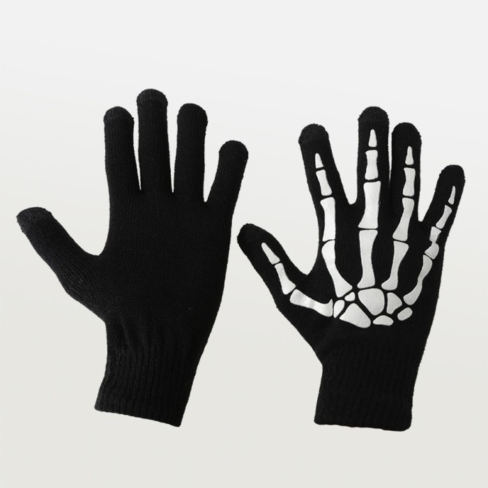 Jual Sarung Tangan Touchscreen HP Glow in The    Dark Tengkorak Skull di