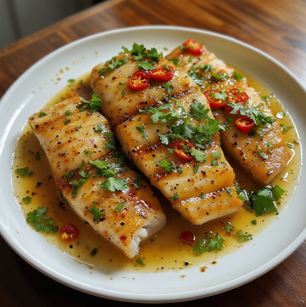 Pla Nueng See Ew (Steamed Fish with Lime & Garlic)