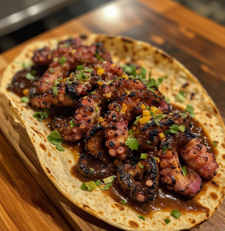 Taco de Pulpo con Mole de Ceniza