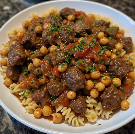 Libyan Mbakbaka (Libya - pasta with lamb)