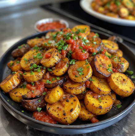 Aloco with Sauce (Côte d'Ivoire - plantain with sauce)