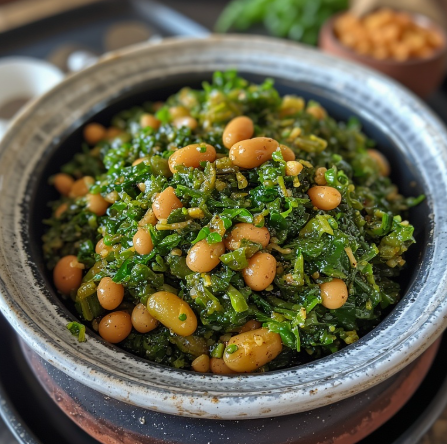 Morogo wa Dikgobe (Botswana - greens with beans)
