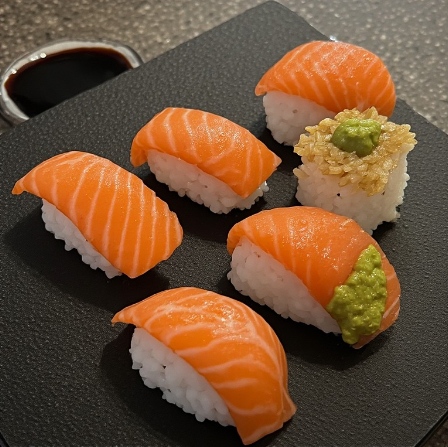 Nigiri Sushi with Sake (Salmon Nigiri)