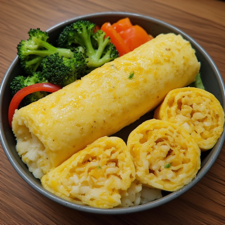 Tamagoyaki (Japanese Rolled Omelette) with Side Vegetables